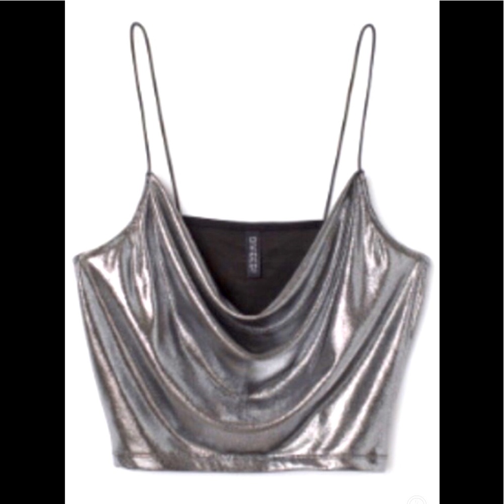 Metallic silver slouch cami top blouse Party club